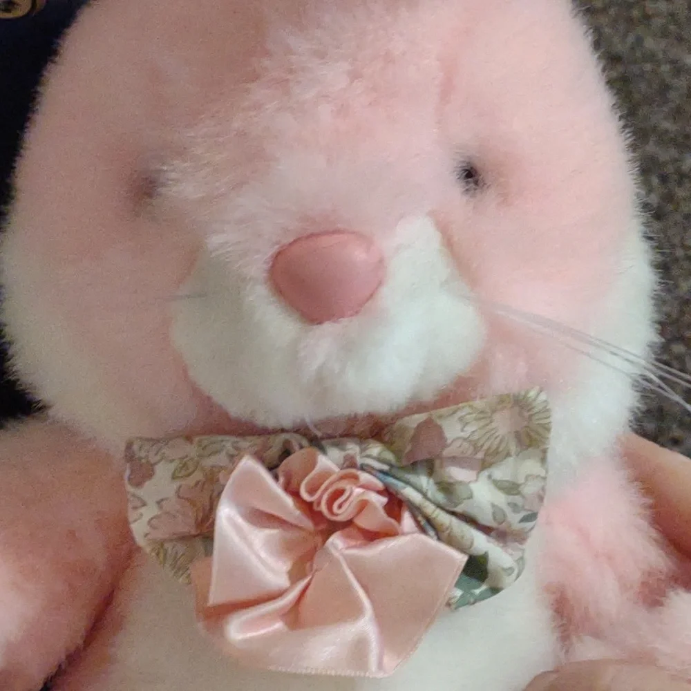 Vintage Cuddle Wit‎ Pink bunny plush with floral bow tie 14 Inches